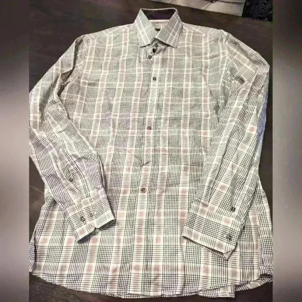 Men's Pure Brown & Blue  Dress Shirt Button Down - size L excellent condition